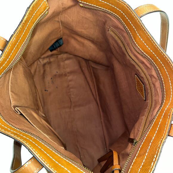 Fossil Emma Leather Tote Handbag Caramel Brown Large Capacity Laptop Zip Top - Picture 11 of 16